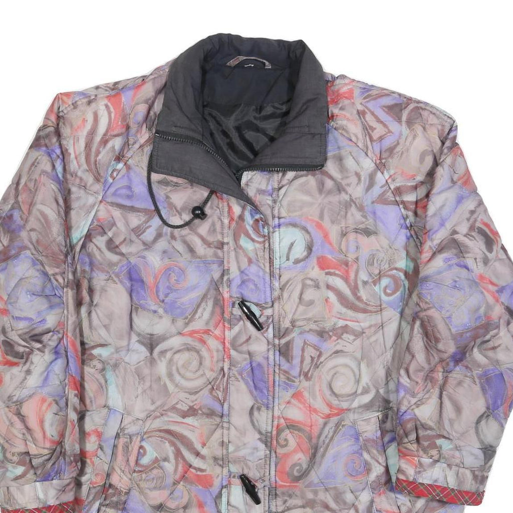 Womens Multi Colour Quilted Jacket L Polyester Zip Plain Printed Artistic