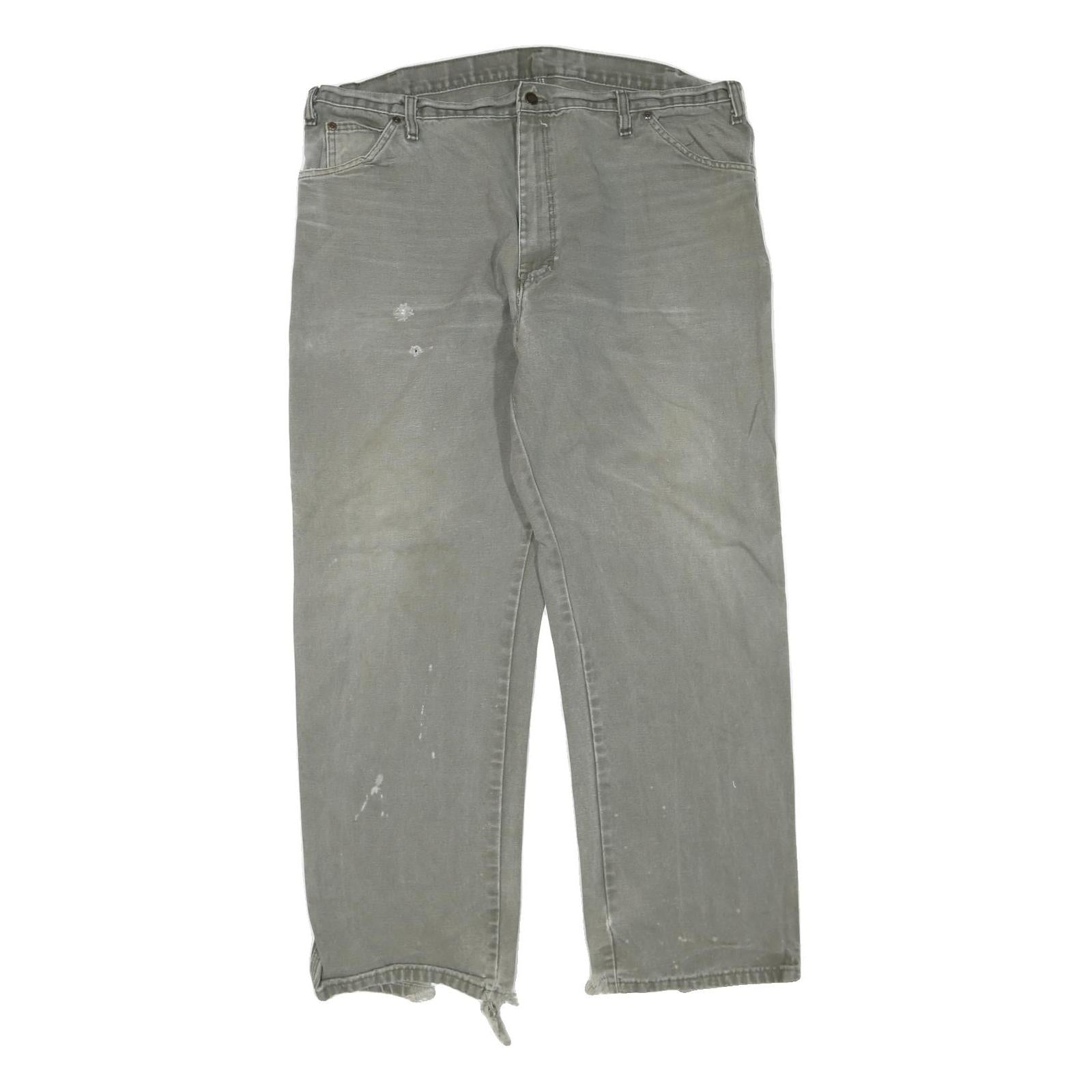 DICKIES Mens Regular Grey Cotton Blend Jeans W42 L32 Workwear Durable Zip