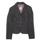 TED BAKER Womens Grey Wool Pinstripe Blazer Jacket XS Tailored Button Closure