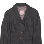 TED BAKER Womens Grey Wool Pinstripe Blazer Jacket XS Tailored Button Closure