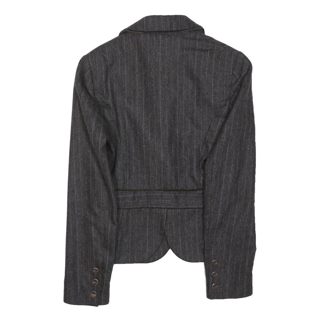 TED BAKER Womens Grey Wool Pinstripe Blazer Jacket XS Tailored Button Closure