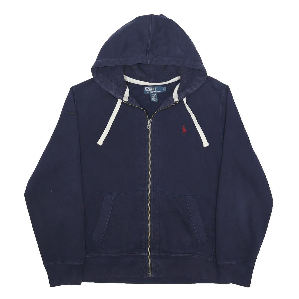 POLO RALPH LAUREN Mens Navy Blue Hoodie L Cotton Blend Full Zip Pocket Casual