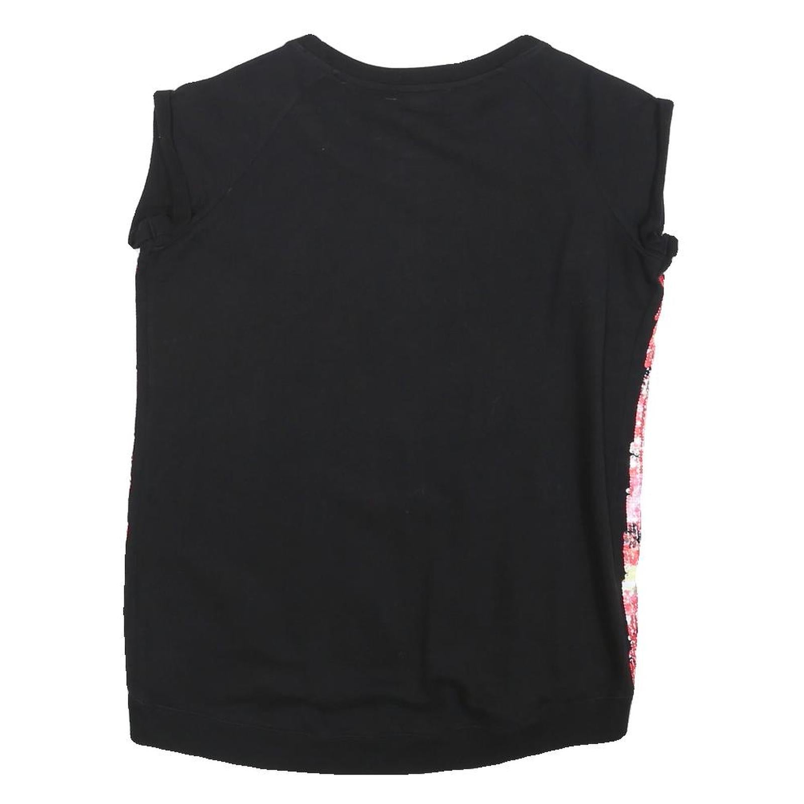 PATRIZIA PEPE Womens Black & Pink Printed Cotton Cap Sleeve Round Neck Top M