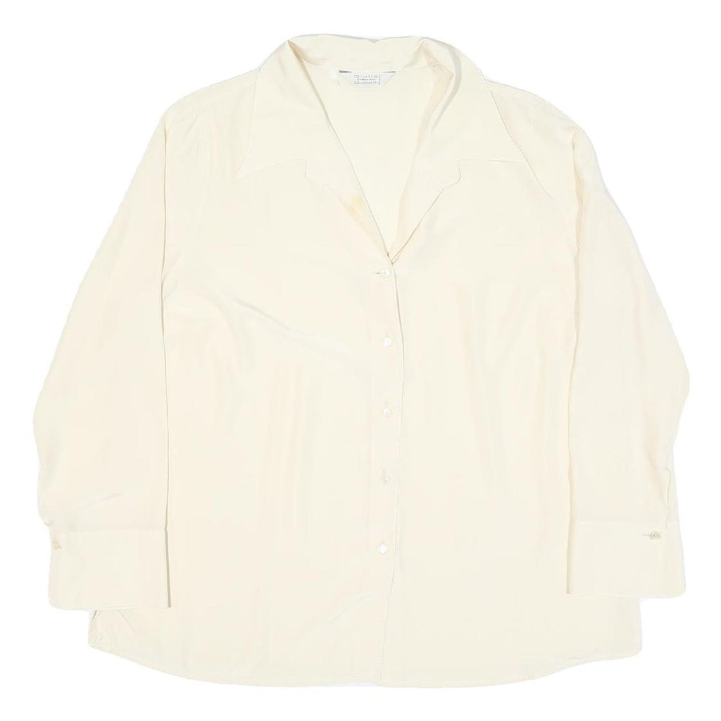 GUILO GALANTI Womens Cream Satin Shirt Long Sleeve Collared Blouse L Lightweight