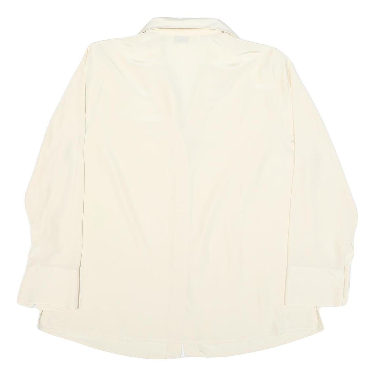GUILO GALANTI Womens Cream Satin Shirt Long Sleeve Collared Blouse L Lightweight