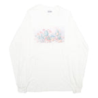 HANES Mens White Cotton Graphic Long Sleeve Crew Neck L Shirt Floral Print