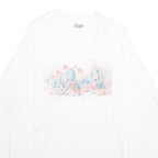 HANES Mens White Cotton Graphic Long Sleeve Crew Neck L Shirt Floral Print