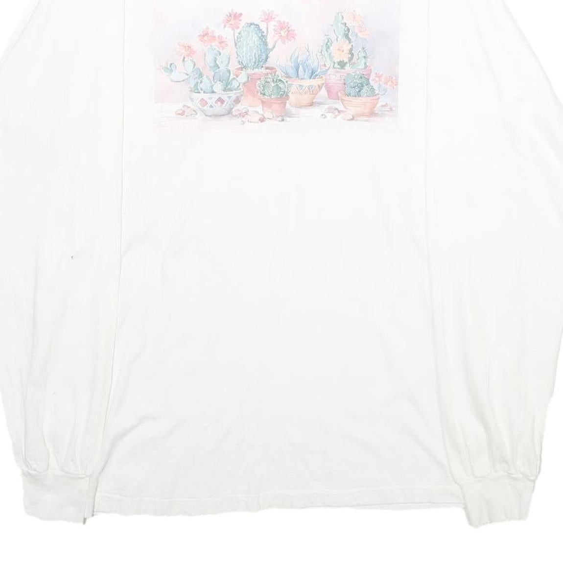 HANES Mens White Cotton Graphic Long Sleeve Crew Neck L Shirt Floral Print