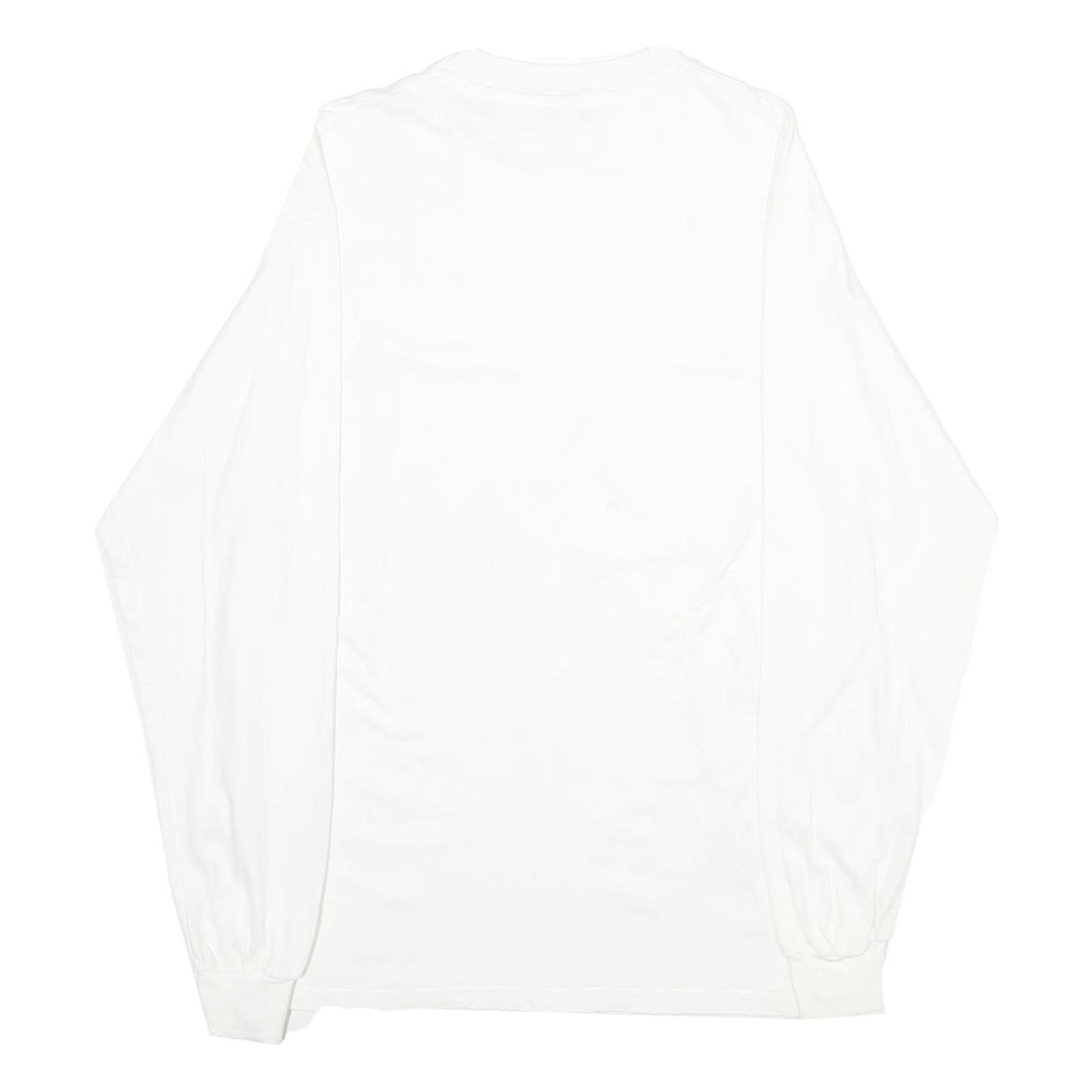 HANES Mens White Cotton Graphic Long Sleeve Crew Neck L Shirt Floral Print