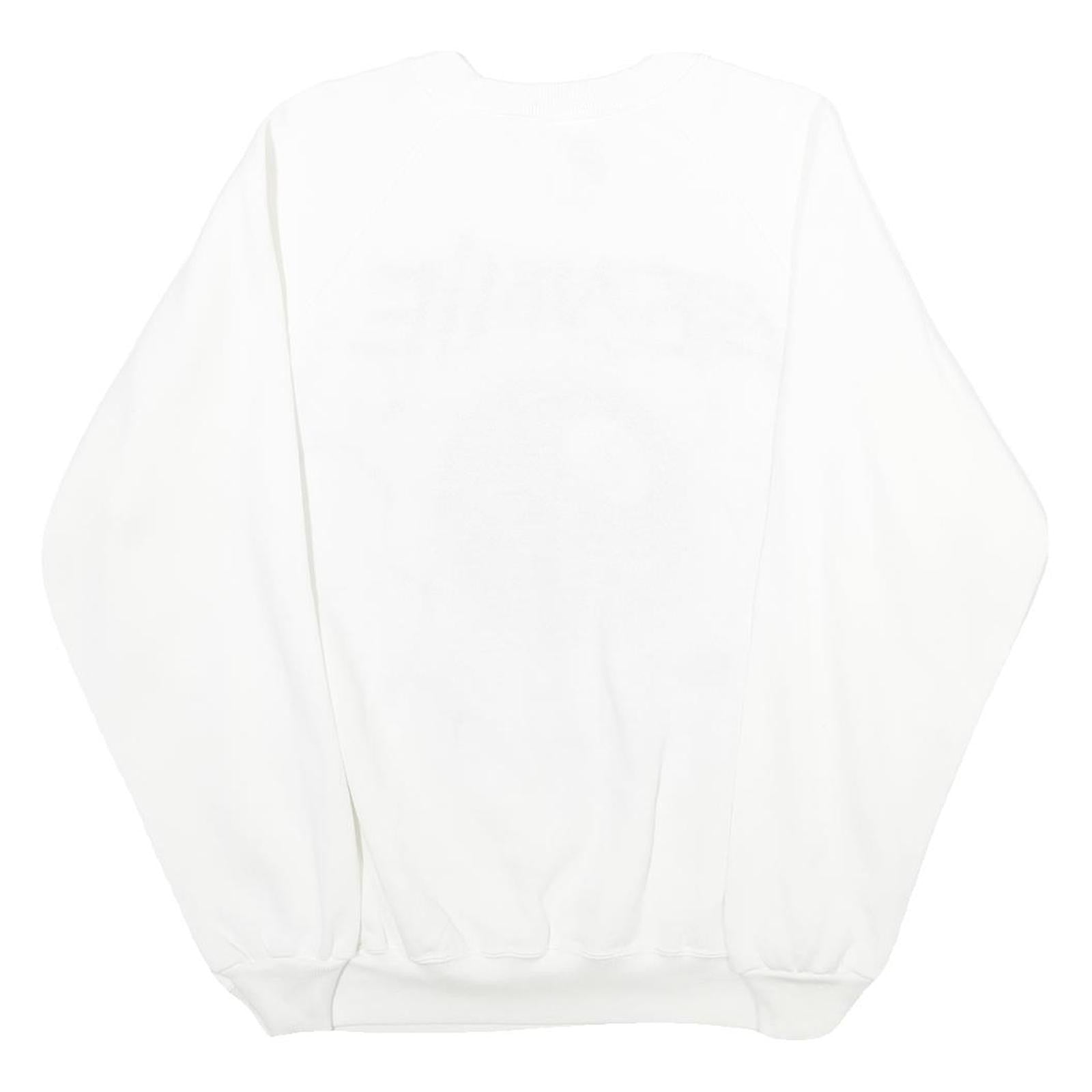 HANES Mens White Bennie Crew Neck XL Cotton Blend Pullover Sweatshirt Graphic