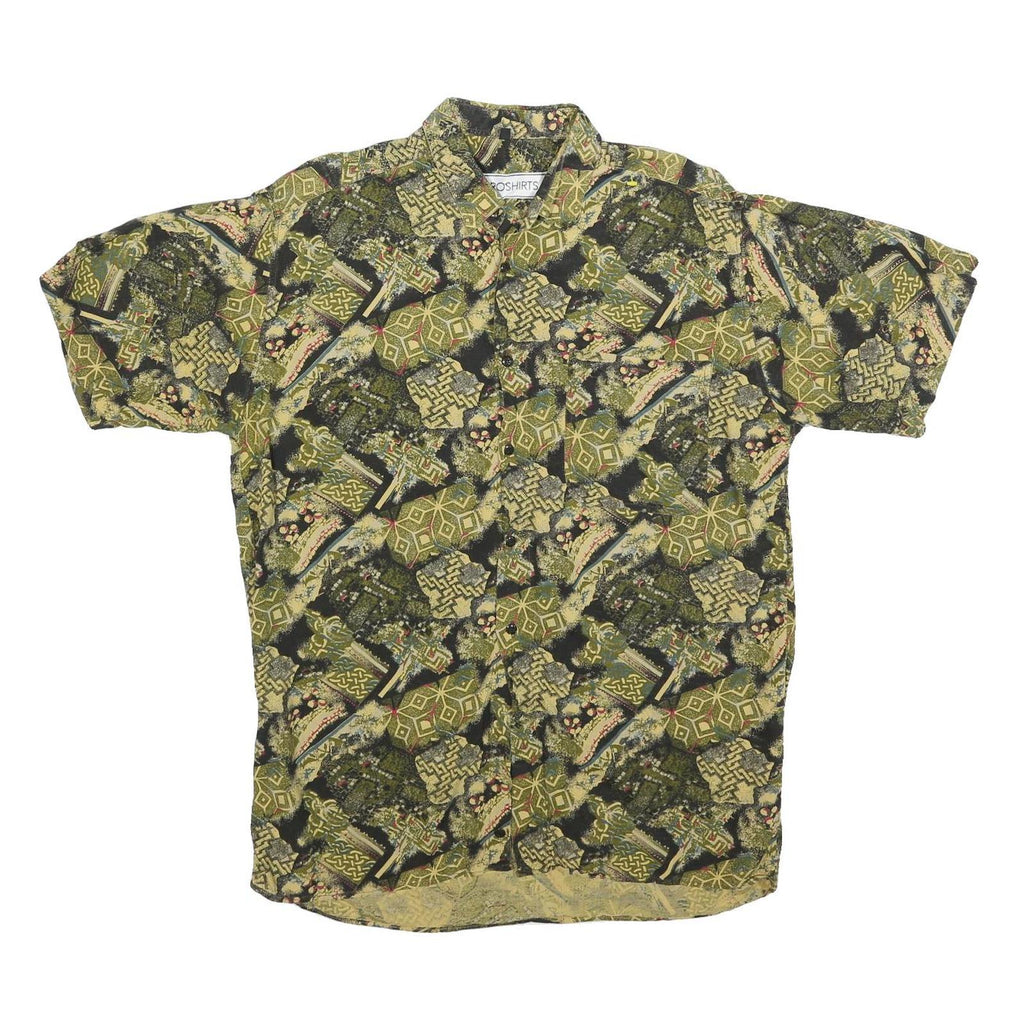 NOROSHIRTS Mens Green Abstract Pattern Shirt M Cotton Blend Casual Summer