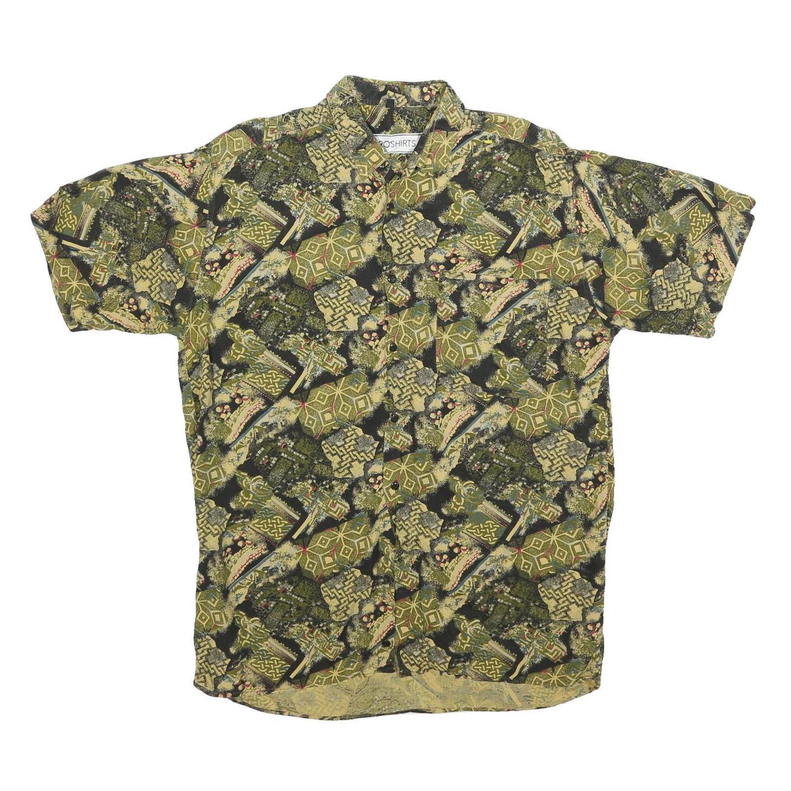 NOROSHIRTS Mens Green Abstract Pattern Shirt M Cotton Blend Casual Summer