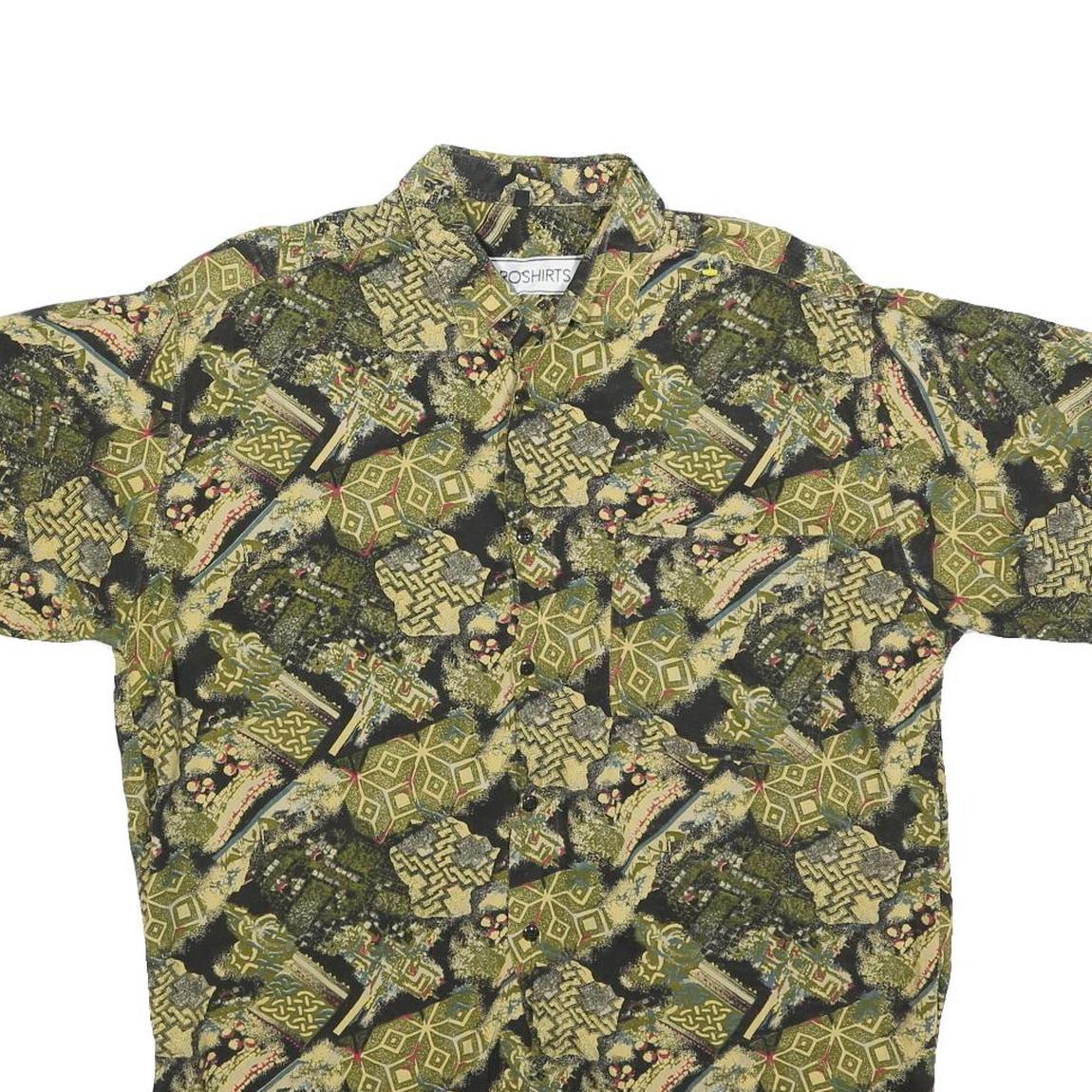 NOROSHIRTS Mens Green Abstract Pattern Shirt M Cotton Blend Casual Summer