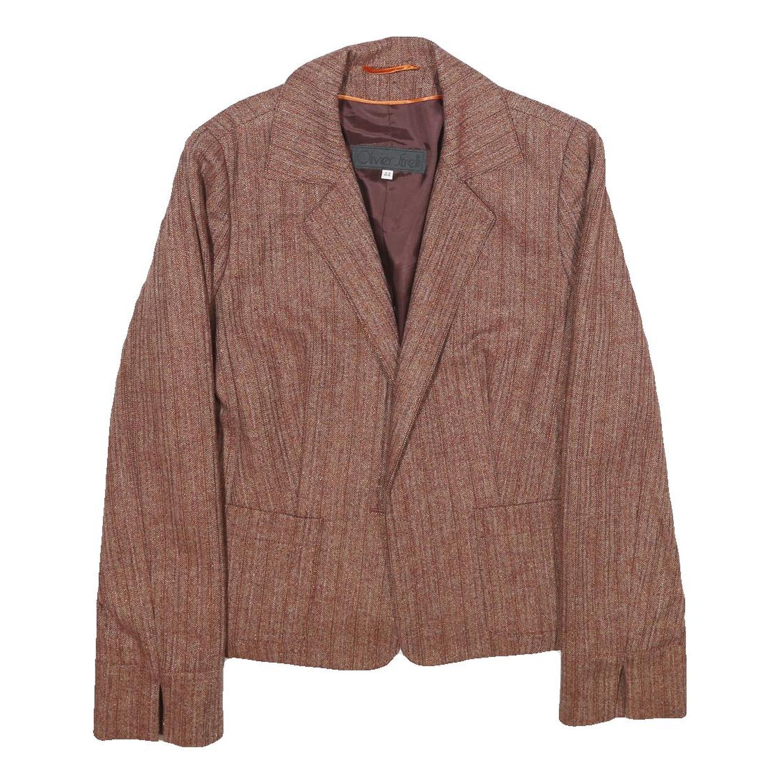 OLIVIER STRELLI Womens Brown Wool Blend Jacket UK 16 Woven Classic Blazer