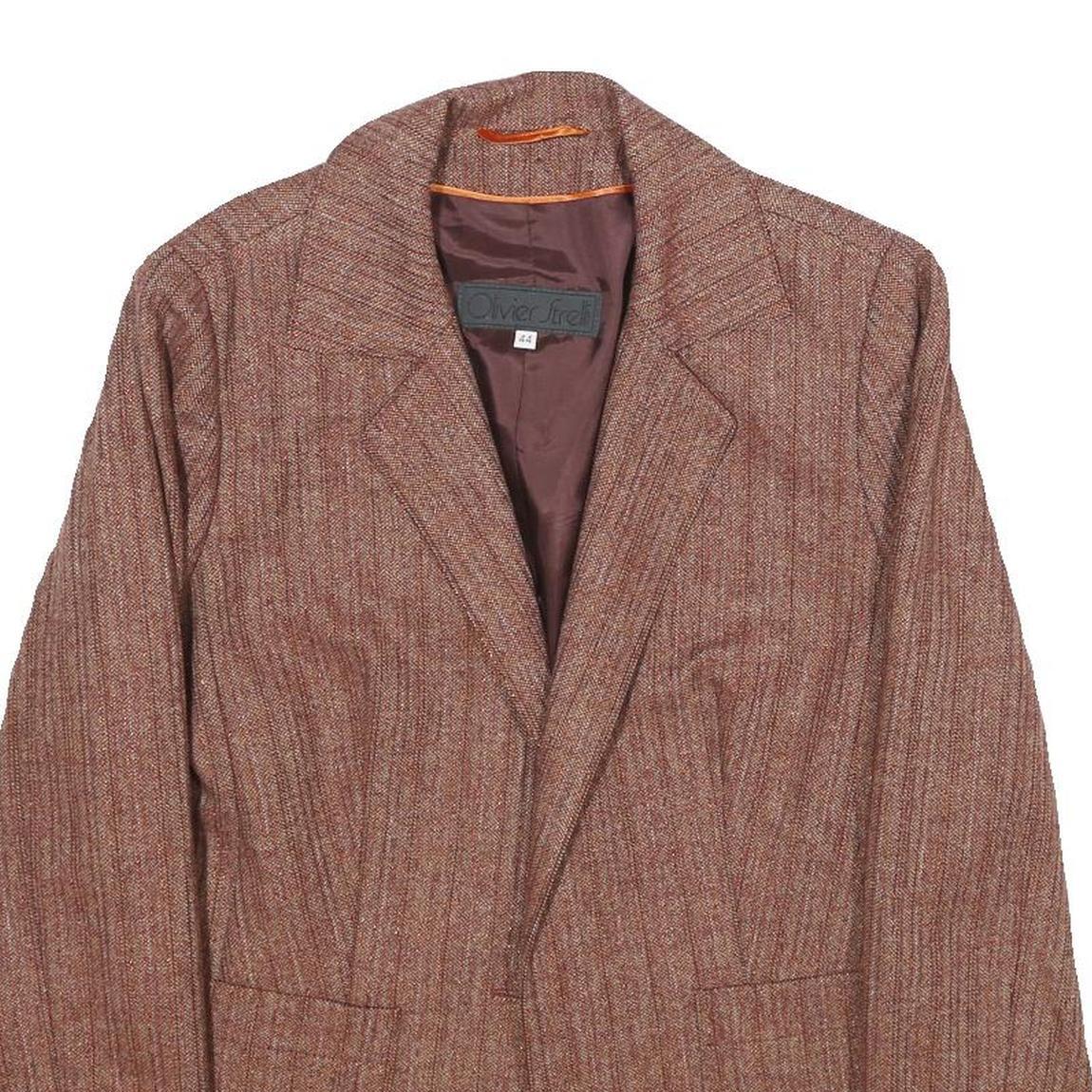 OLIVIER STRELLI Womens Brown Wool Blend Jacket UK 16 Woven Classic Blazer
