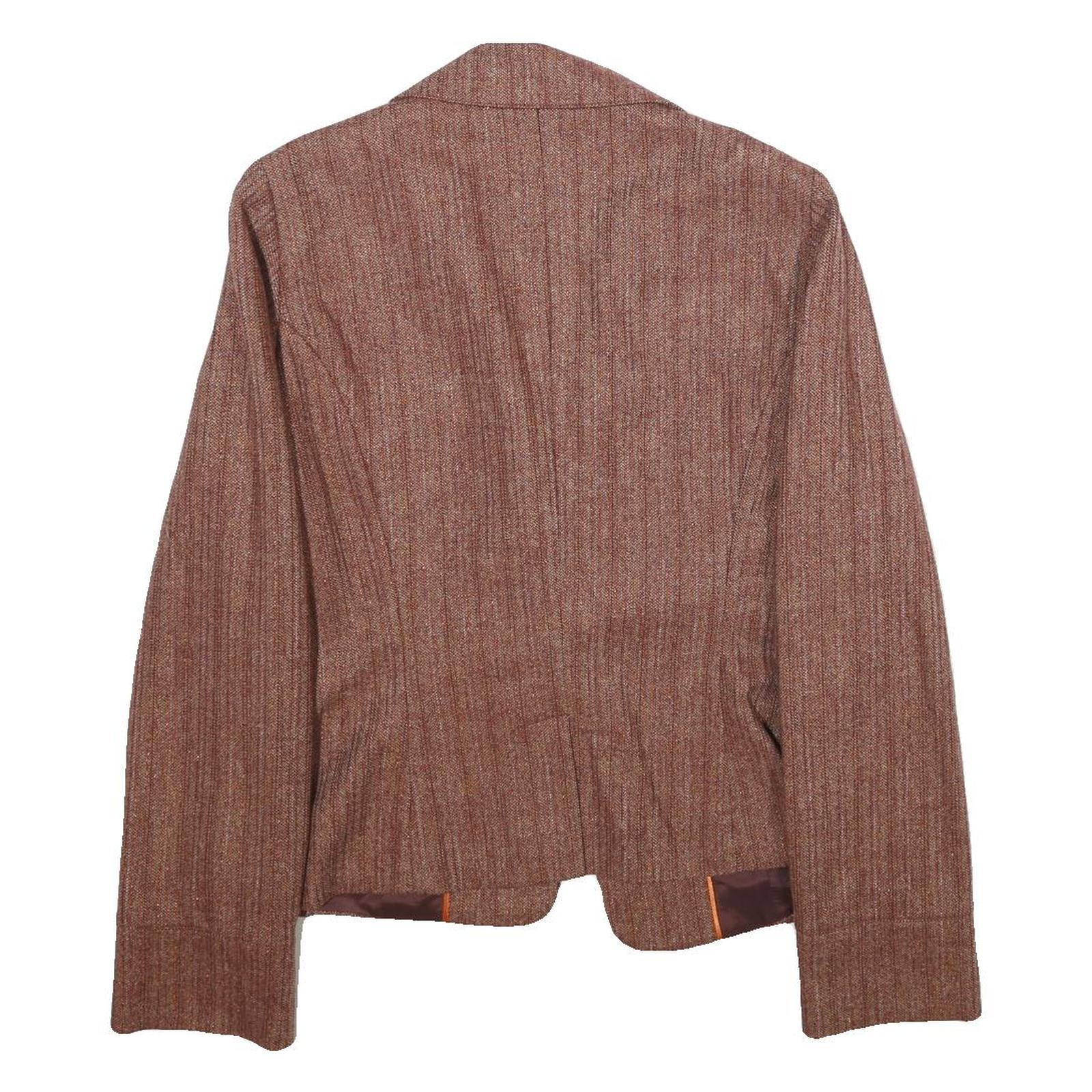 OLIVIER STRELLI Womens Brown Wool Blend Jacket UK 16 Woven Classic Blazer