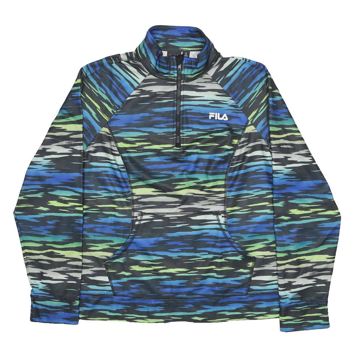 FILA Womens Blue & Green Printed 1/4 Zip XL Sweatshirt Activewear Pullover