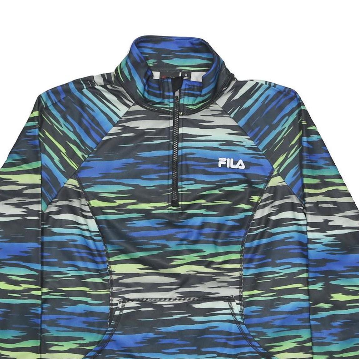 FILA Womens Blue & Green Printed 1/4 Zip XL Sweatshirt Activewear Pullover