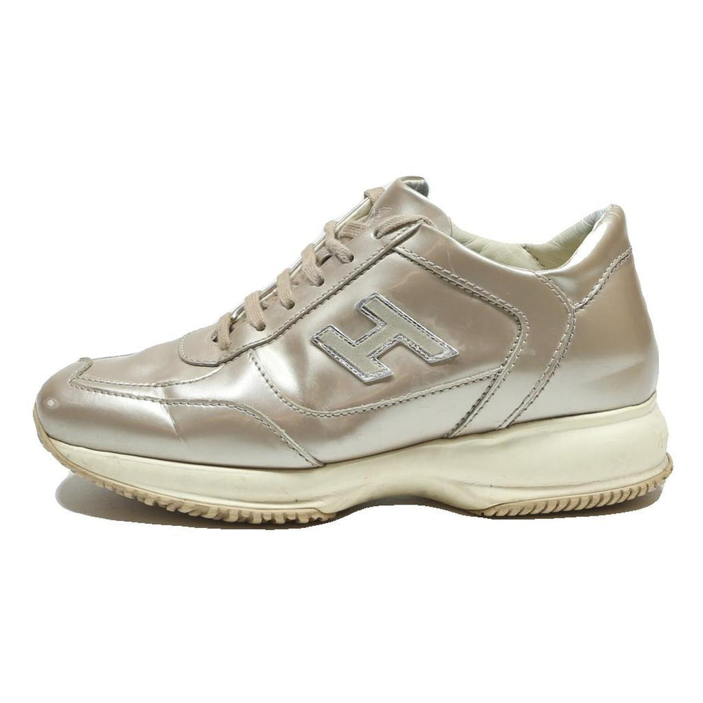 HOGAN Womens Lace-Up Trainers Synthetic Beige UK 4.5 Comfortable Casual Footwear