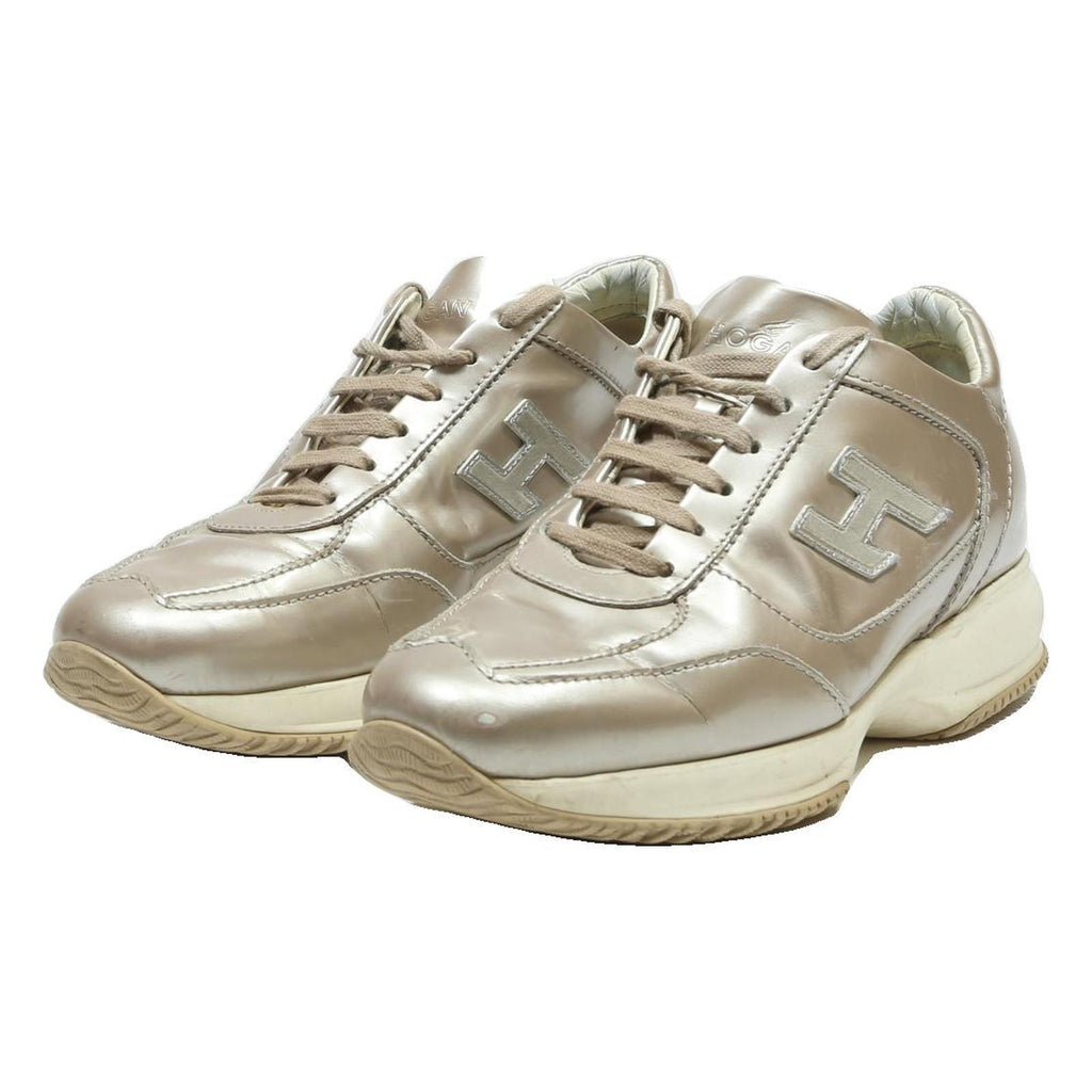 HOGAN Womens Lace-Up Trainers Synthetic Beige UK 4.5 Comfortable Casual Footwear