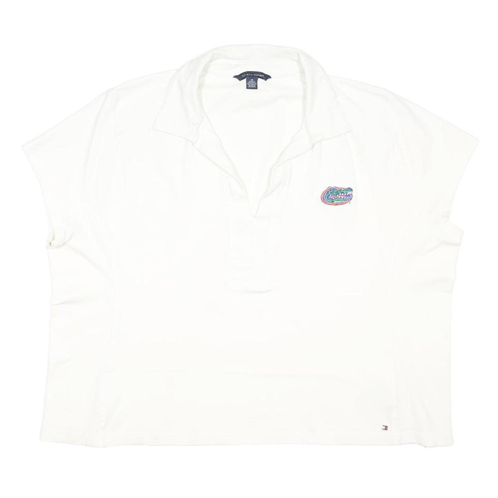 TOMMY HILFIGER Womens White Crocodile Logo Short Sleeve Polo Shirt 2XL Cotton