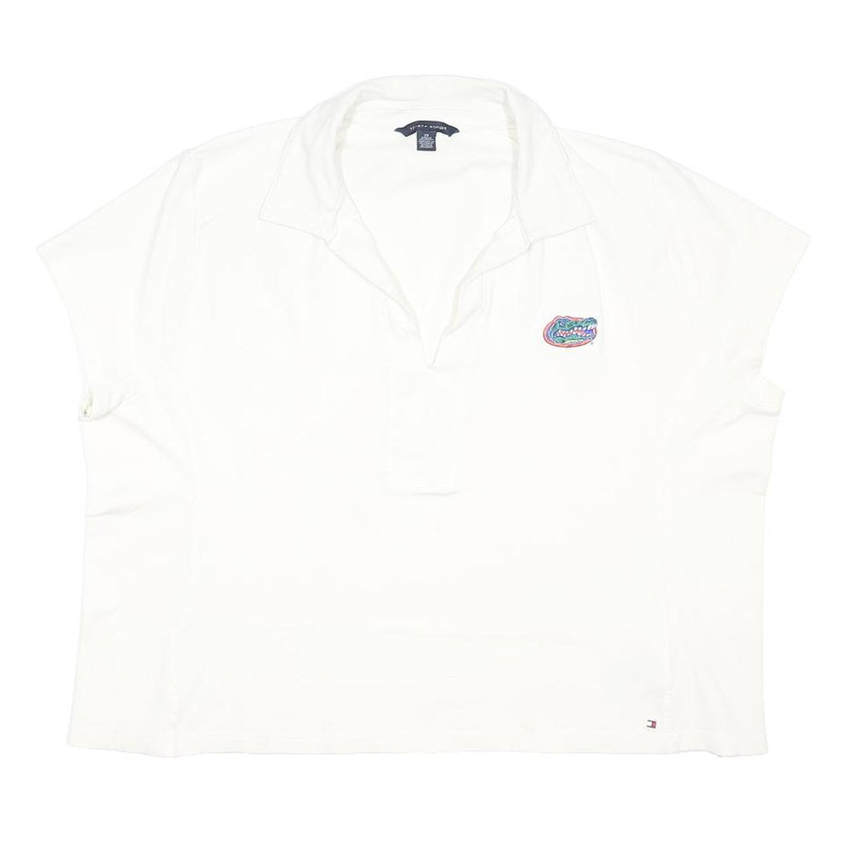 TOMMY HILFIGER Womens White Crocodile Logo Short Sleeve Polo Shirt 2XL Cotton