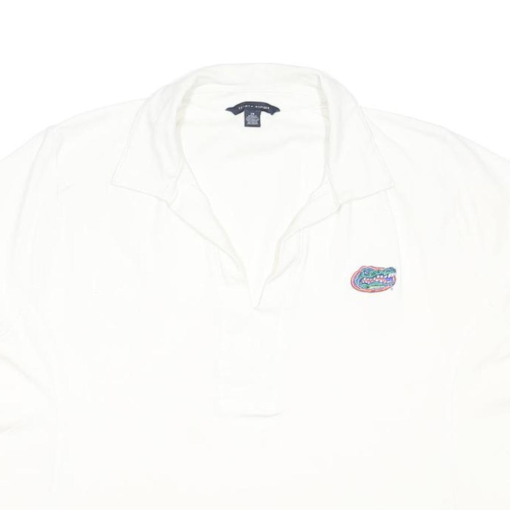 TOMMY HILFIGER Womens White Crocodile Logo Short Sleeve Polo Shirt 2XL Cotton