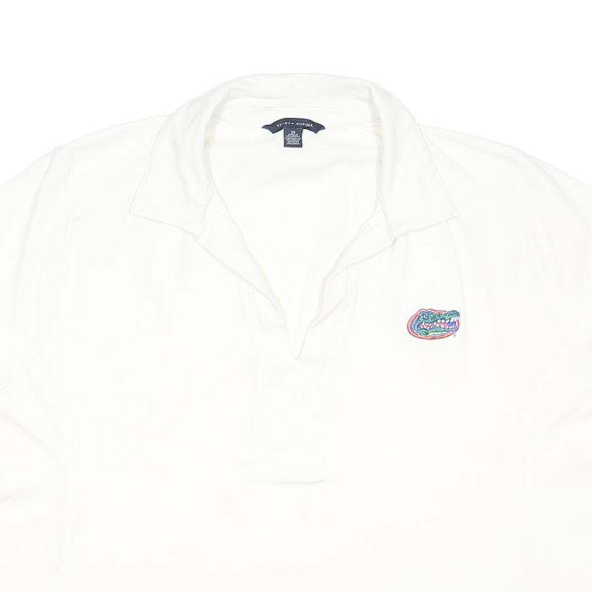 TOMMY HILFIGER Womens White Crocodile Logo Short Sleeve Polo Shirt 2XL Cotton