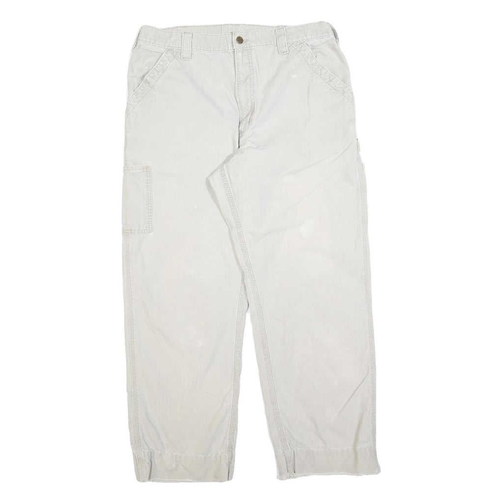 CARHARTT Mens Cotton Blend Relaxed W36 L29 Beige Workwear Cargo Trousers Zip