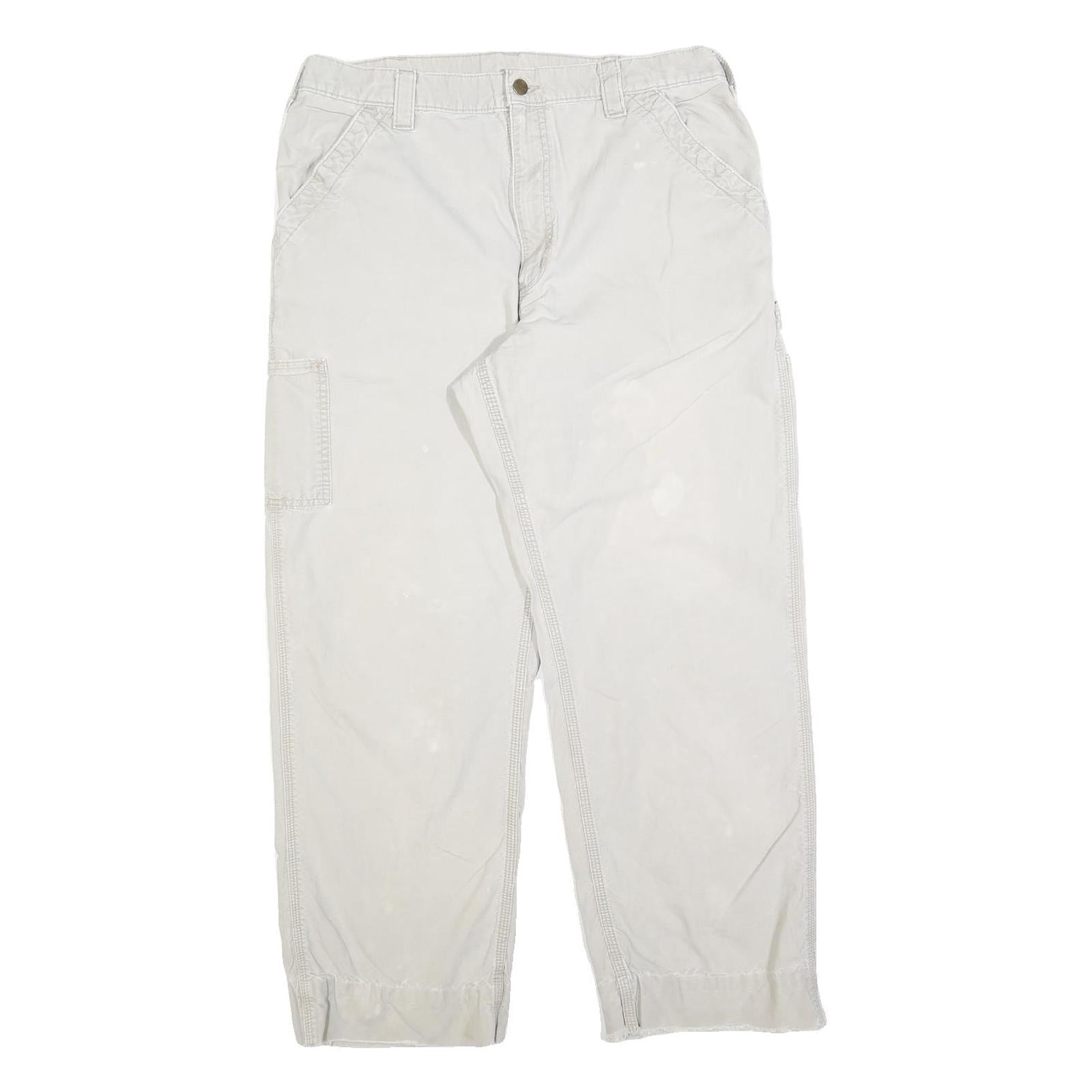 CARHARTT Mens Cotton Blend Relaxed W36 L29 Beige Workwear Cargo Trousers Zip
