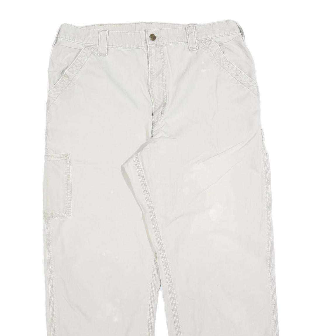 CARHARTT Mens Cotton Blend Relaxed W36 L29 Beige Workwear Cargo Trousers Zip