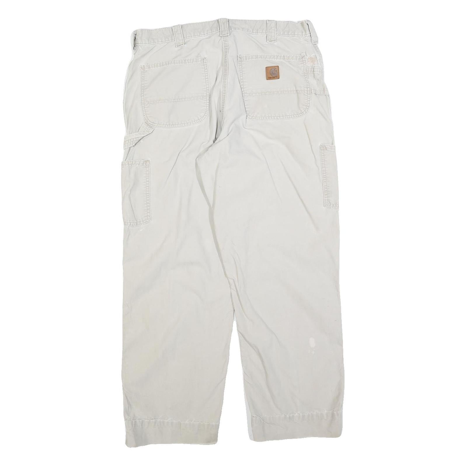 CARHARTT Mens Cotton Blend Relaxed W36 L29 Beige Workwear Cargo Trousers Zip