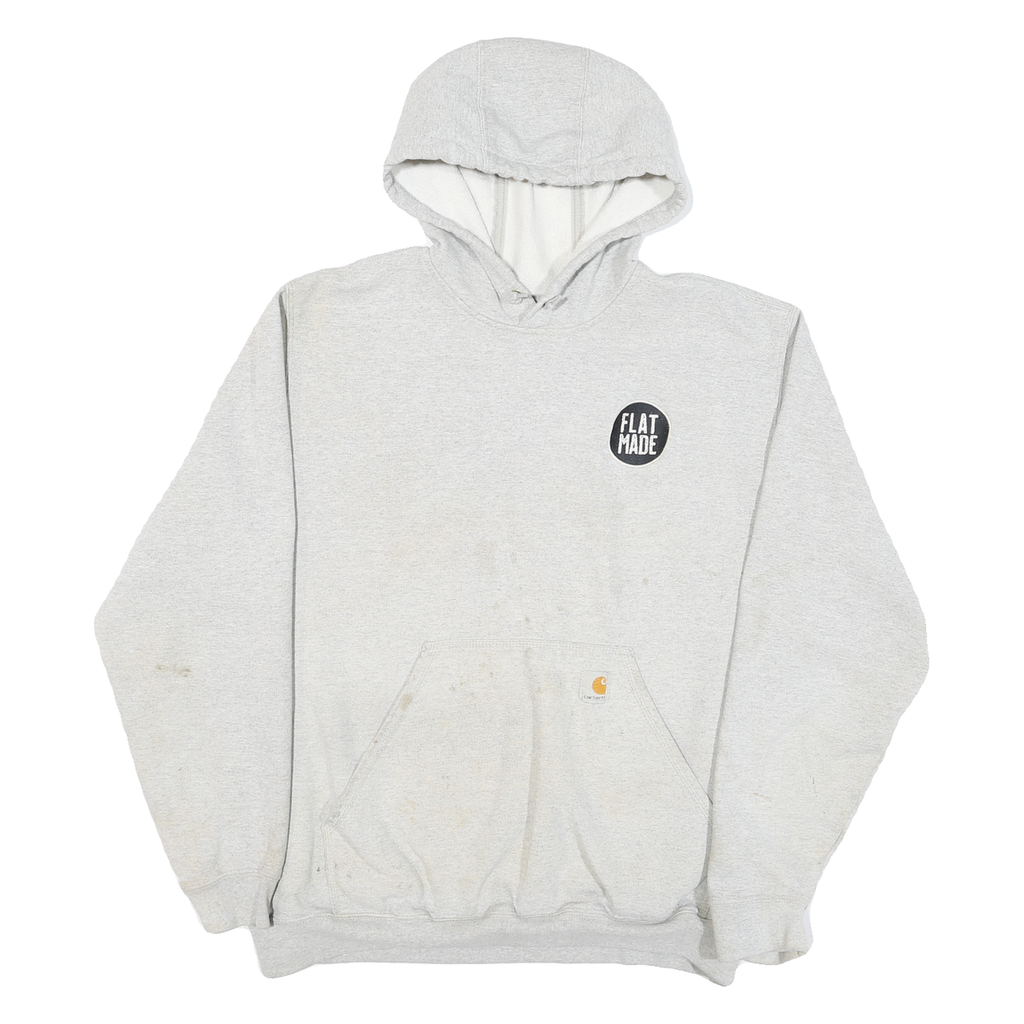 CARHARTT Mens Grey Hoodie L Flat Made Concrete Logo Cotton Blend