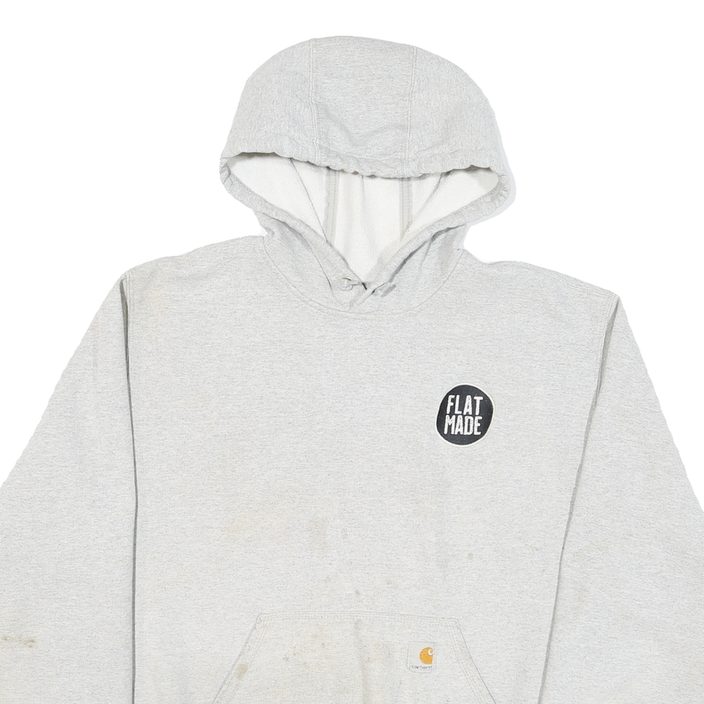 CARHARTT Mens Grey Hoodie L Flat Made Concrete Logo Cotton Blend