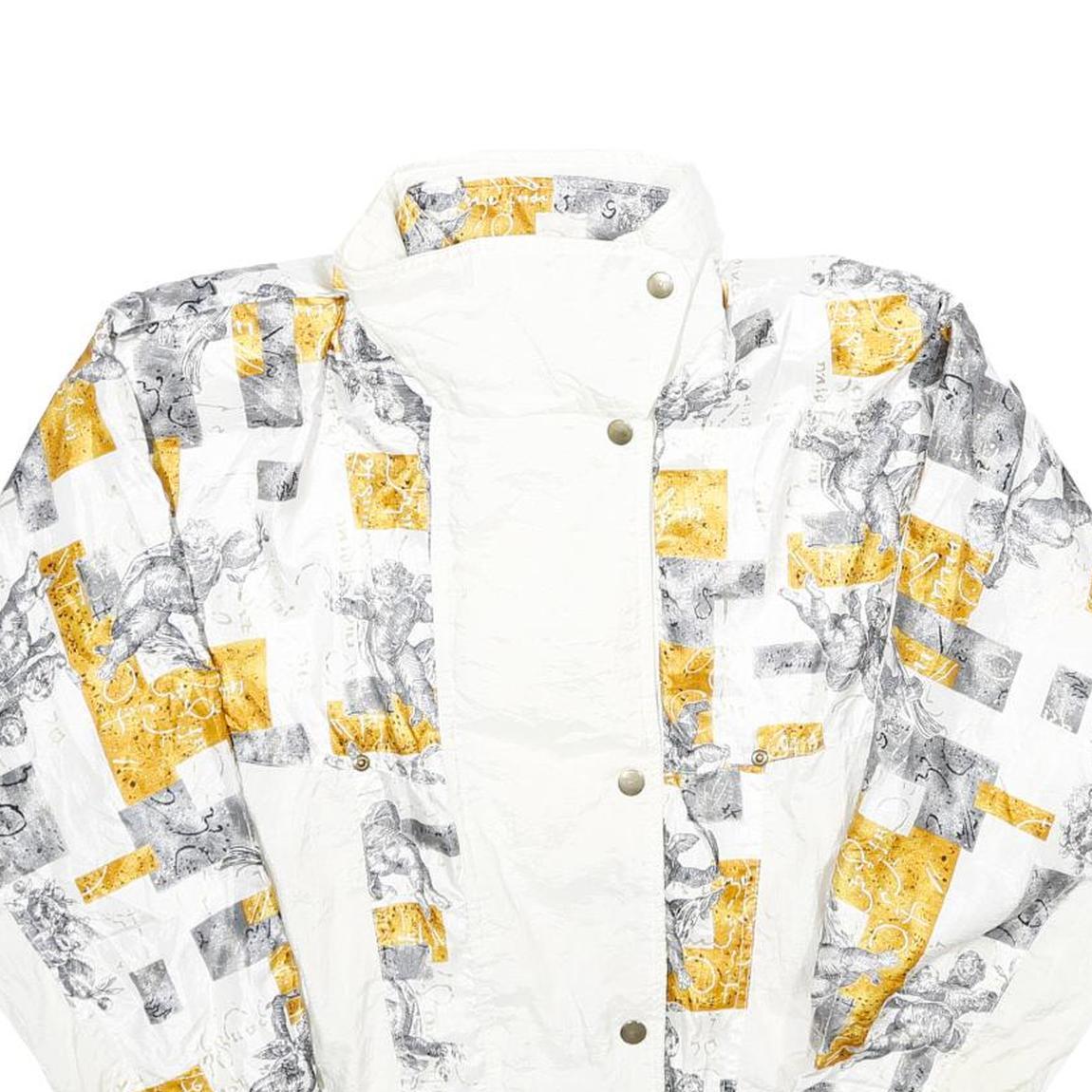 LAVON Womens White & Yellow Printed Zip Jacket M Polyester Blend Casual Wear