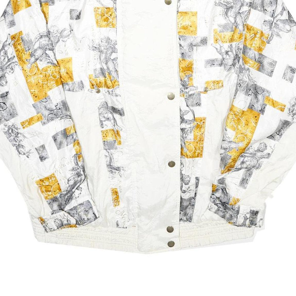 LAVON Womens White & Yellow Printed Zip Jacket M Polyester Blend Casual Wear