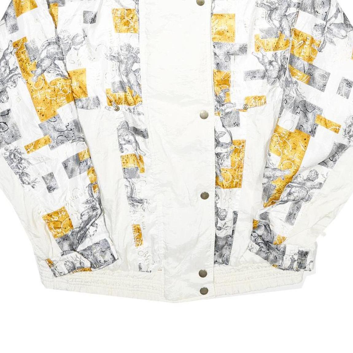 LAVON Womens White & Yellow Printed Zip Jacket M Polyester Blend Casual Wear