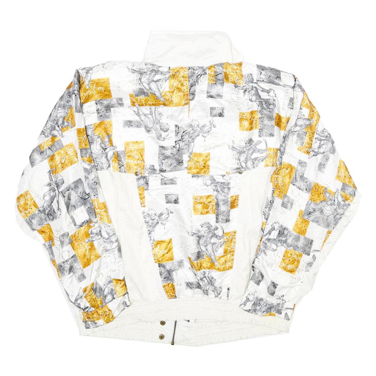 LAVON Womens White & Yellow Printed Zip Jacket M Polyester Blend Casual Wear
