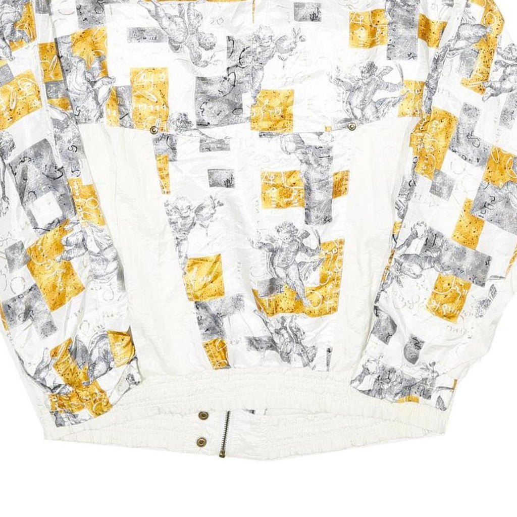 LAVON Womens White & Yellow Printed Zip Jacket M Polyester Blend Casual Wear