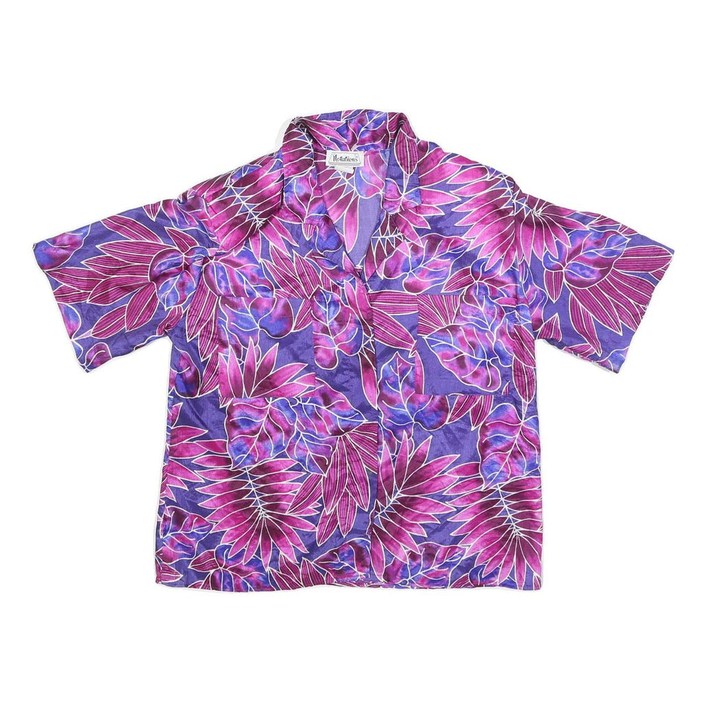 NOTATIONS Womens Purple & Pink Printed Short Sleeve Collared Top M Relaxed Fit
