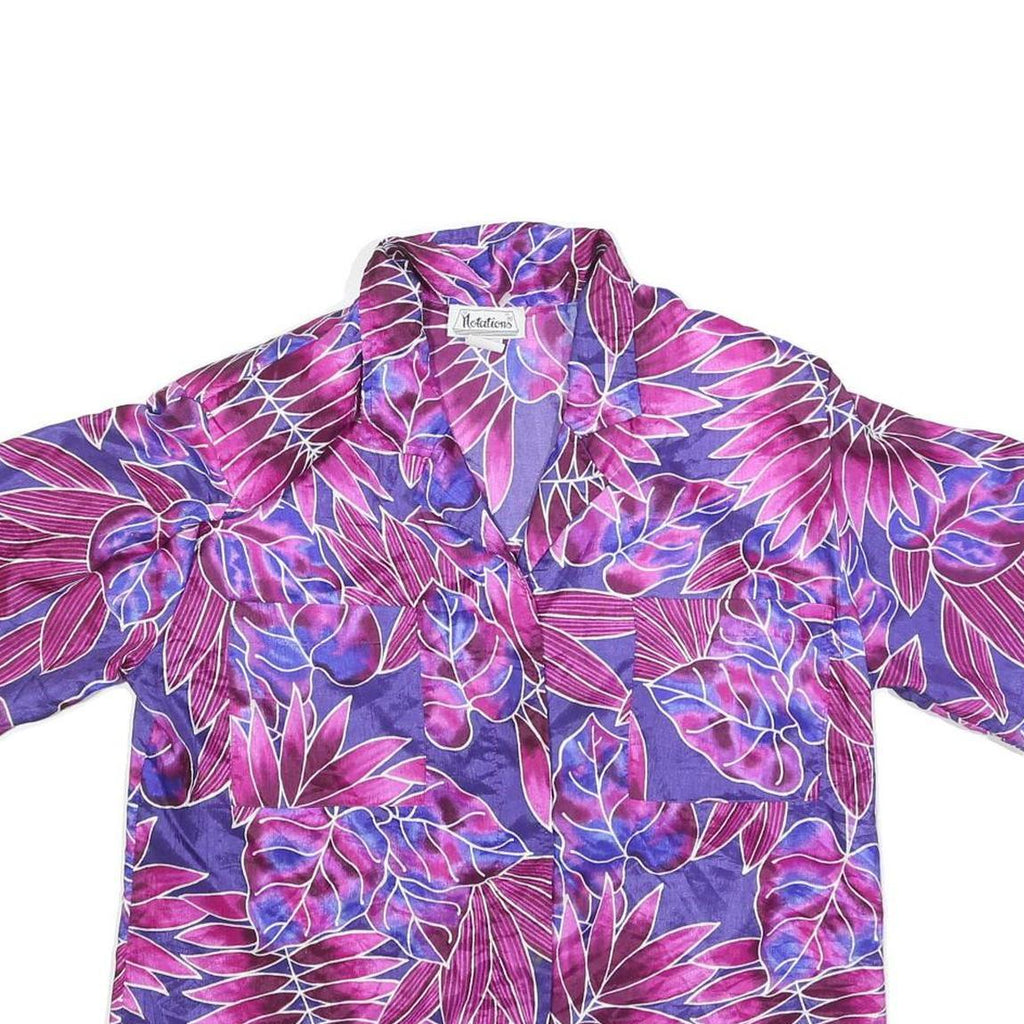 NOTATIONS Womens Purple & Pink Printed Short Sleeve Collared Top M Relaxed Fit