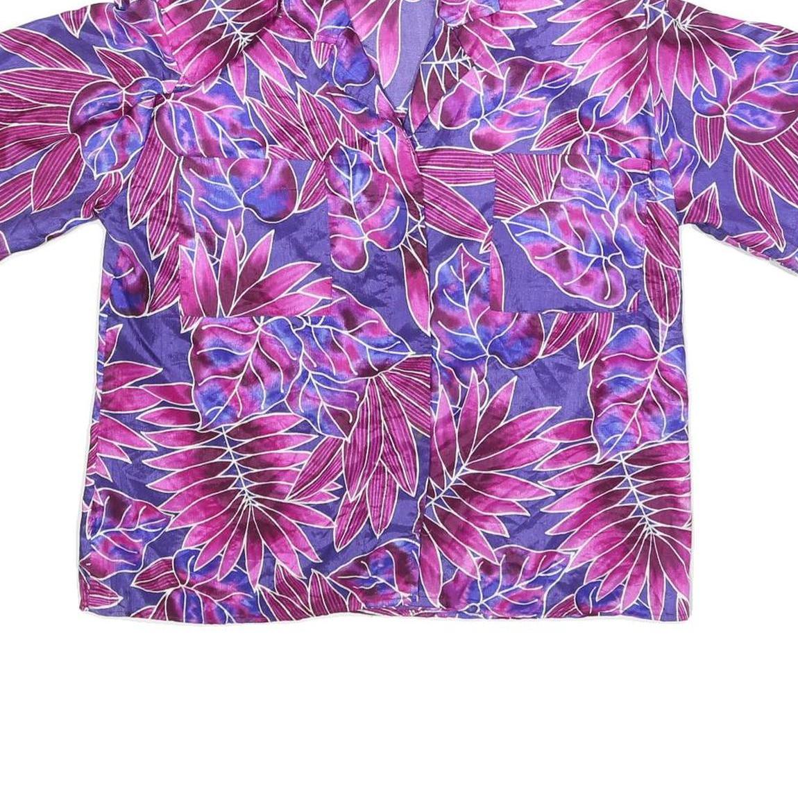 NOTATIONS Womens Purple & Pink Printed Short Sleeve Collared Top M Relaxed Fit