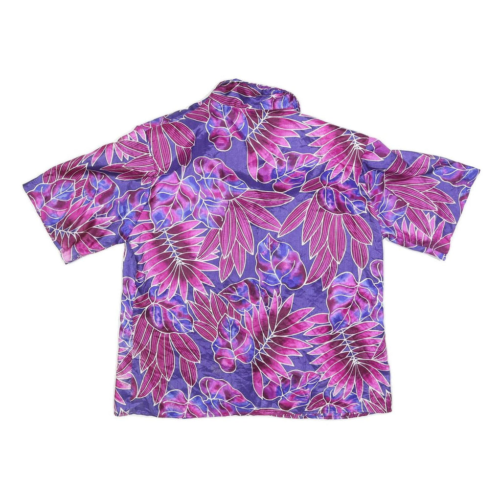 NOTATIONS Womens Purple & Pink Printed Short Sleeve Collared Top M Relaxed Fit