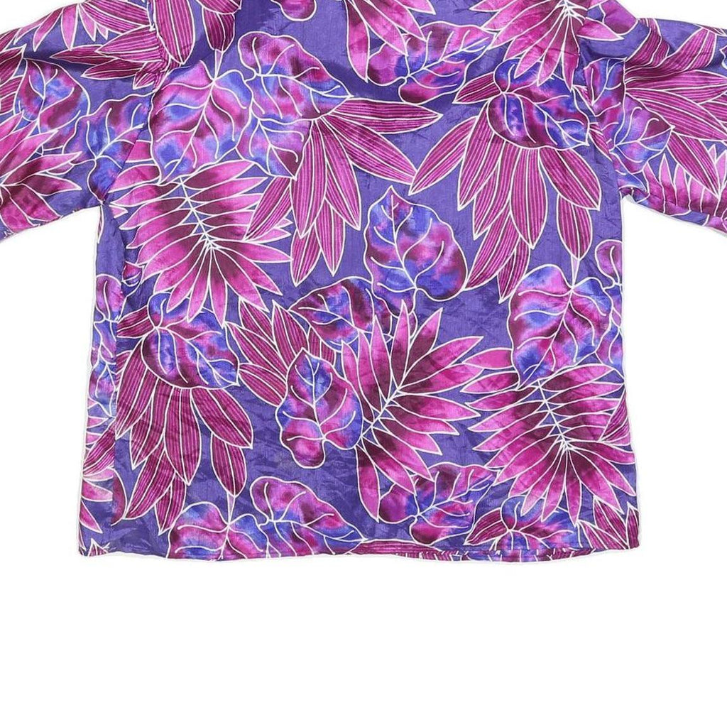 NOTATIONS Womens Purple & Pink Printed Short Sleeve Collared Top M Relaxed Fit