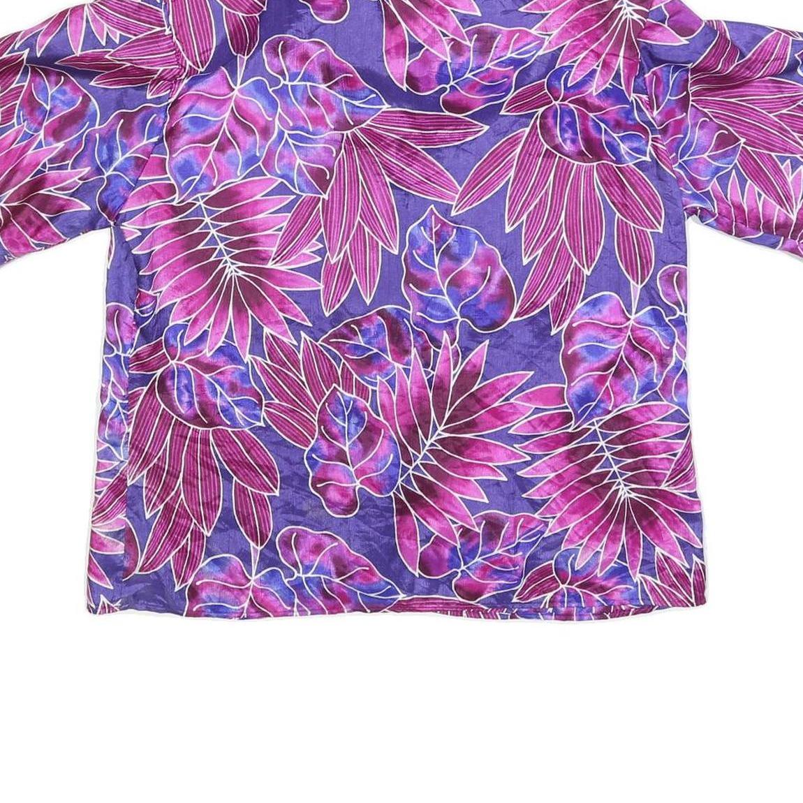 NOTATIONS Womens Purple & Pink Printed Short Sleeve Collared Top M Relaxed Fit