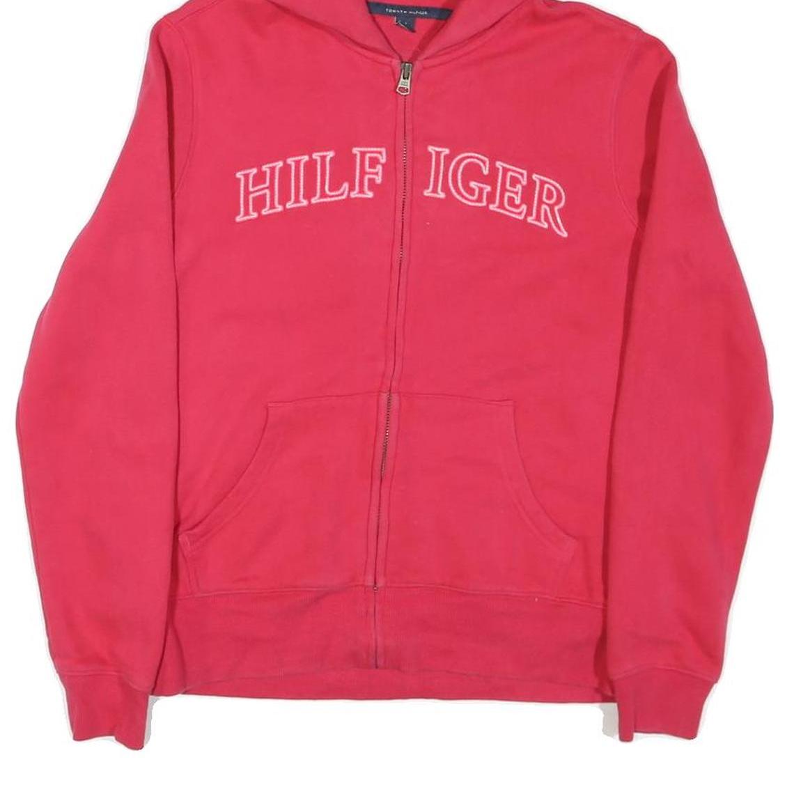 TOMMY HILFIGER Womens Red Zip Hoodie M Cotton Blend Casual Sweatshirt