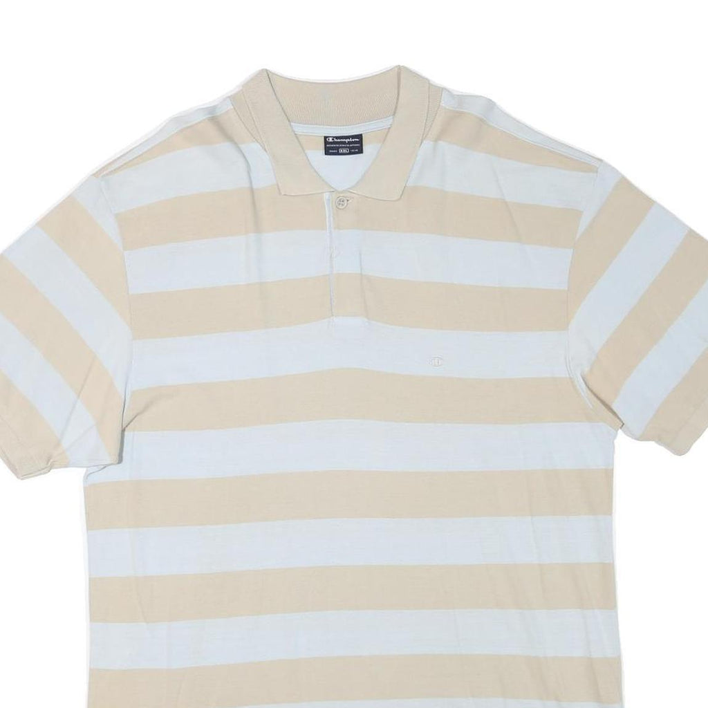CHAMPION Mens Beige & White Striped Short Sleeve Polo Shirt 2XL Cotton Blend