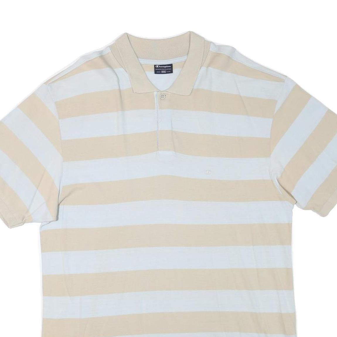 CHAMPION Mens Beige & White Striped Short Sleeve Polo Shirt 2XL Cotton Blend