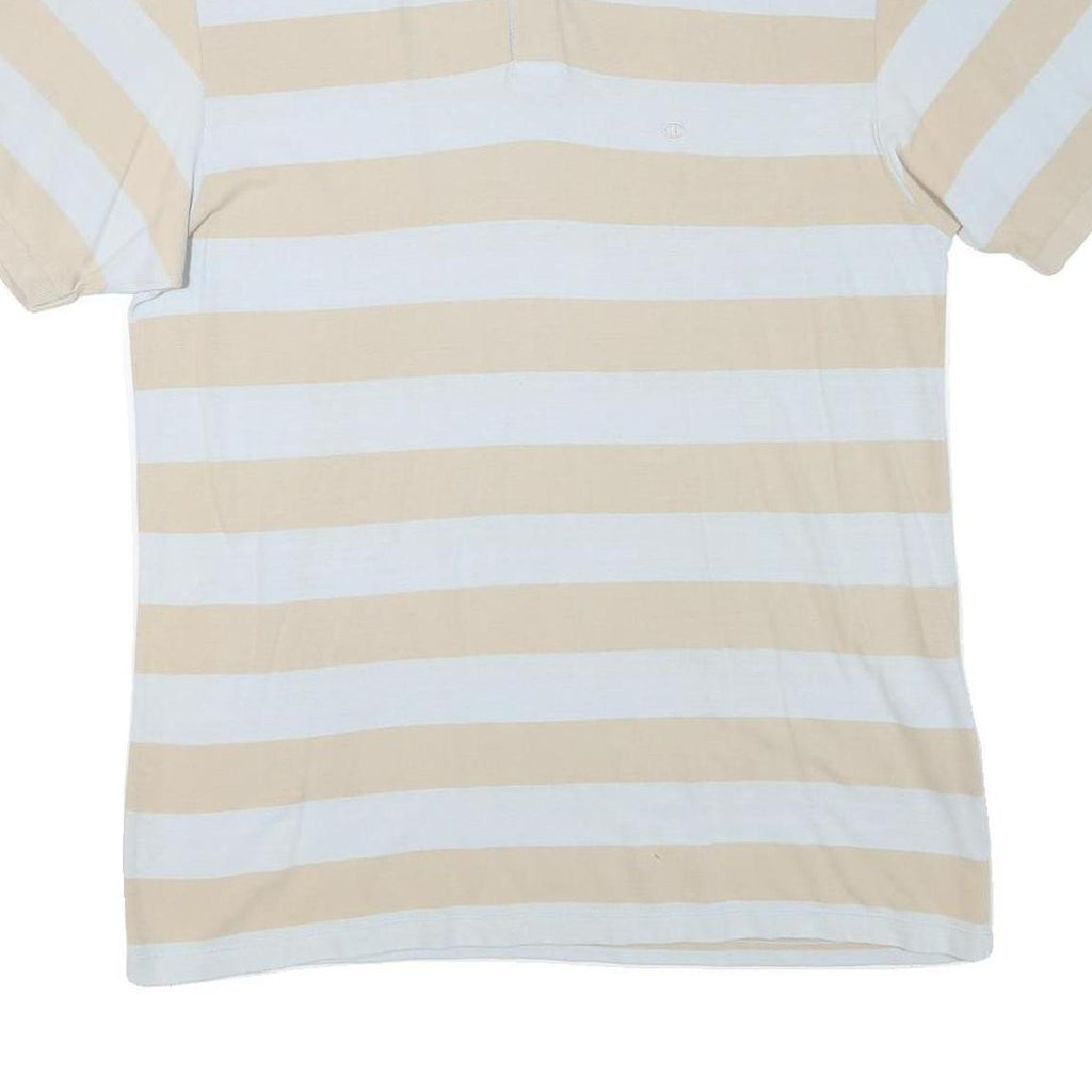 CHAMPION Mens Beige & White Striped Short Sleeve Polo Shirt 2XL Cotton Blend