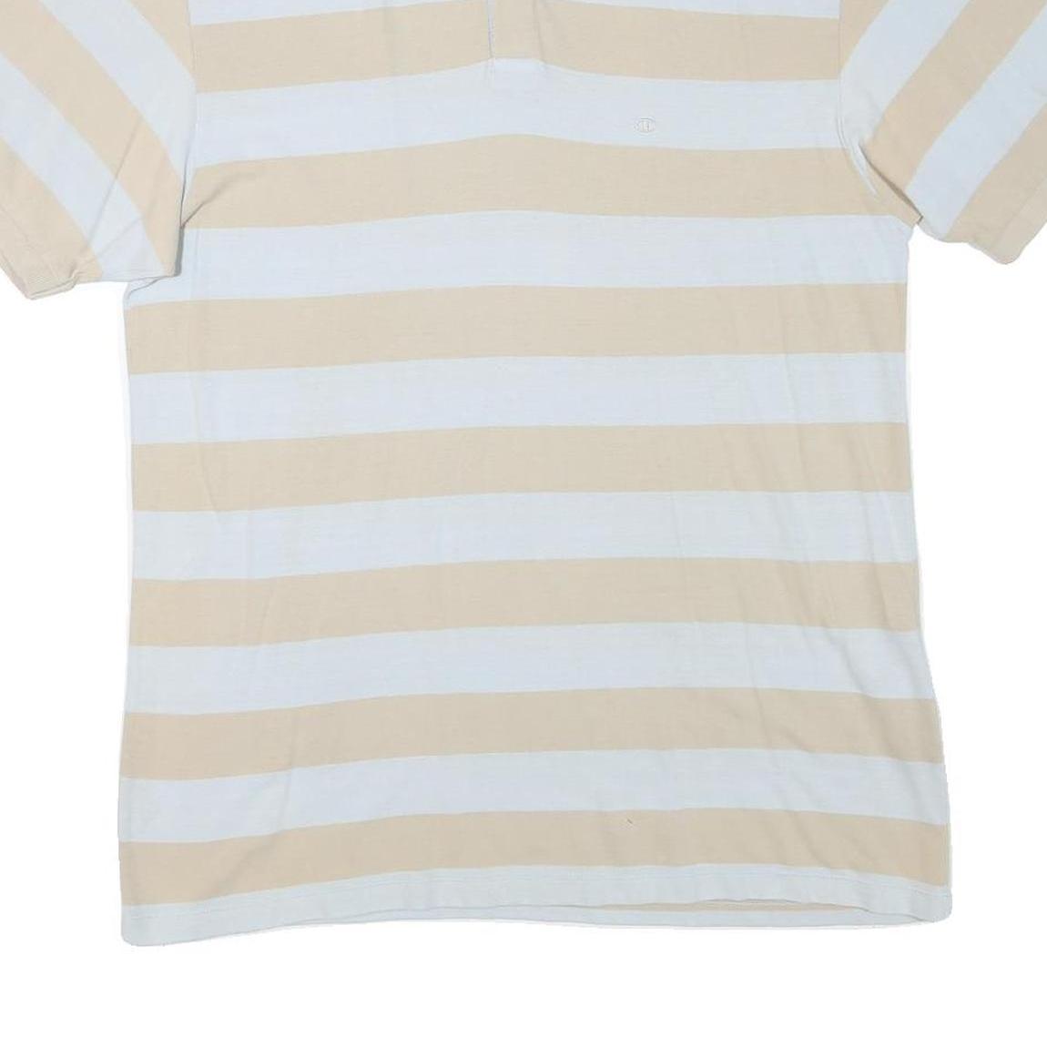CHAMPION Mens Beige & White Striped Short Sleeve Polo Shirt 2XL Cotton Blend